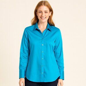 Chico's Teal Blouse Roll Up Cuffs Size 1
